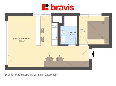 Pronájem bytu, 2+kk, 43 m²
