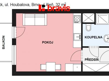 Pronájem bytu, 1+kk, 32 m²