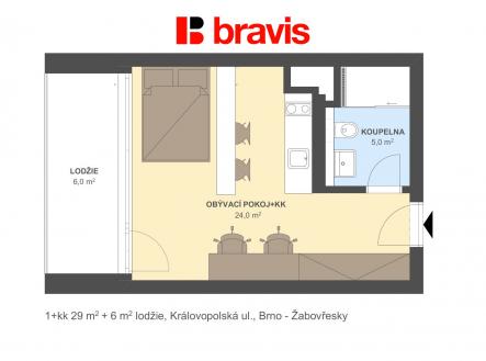 Pronájem bytu, 1+kk, 35 m²
