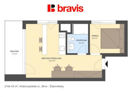 Pronájem bytu, 2+kk, 48 m²