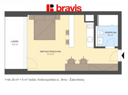 Pronájem bytu, 1+kk, 42 m²