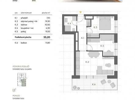 Prodej bytu, 3+kk, 55 m²