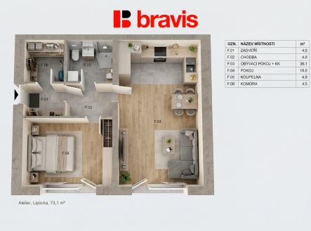 Prodej bytu, 2+kk, 73 m²