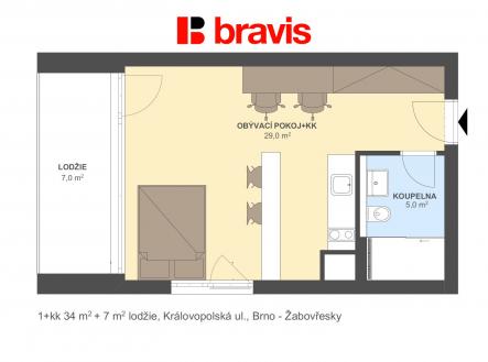 Pronájem bytu, 1+kk, 34 m²
