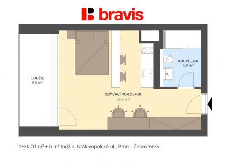 Pronájem bytu, 1+kk, 35 m²