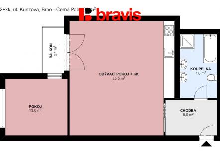 Pronájem bytu, 2+kk, 63 m²