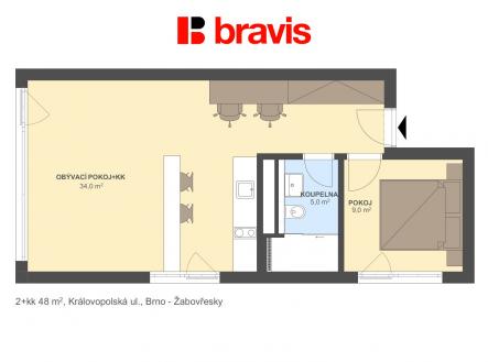 Pronájem bytu, 2+kk, 48 m²