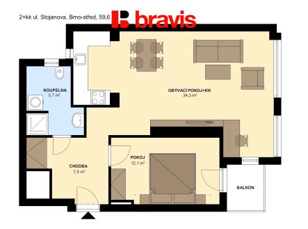 Pronájem bytu, 2+kk, 60 m²