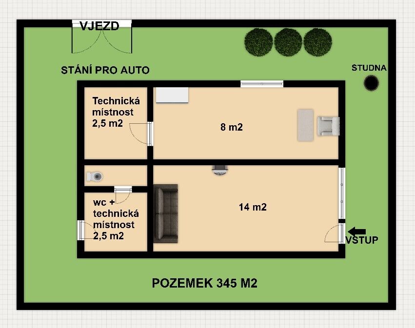Prodej zděné chaty 27 m2 s pozemkem 345 m2