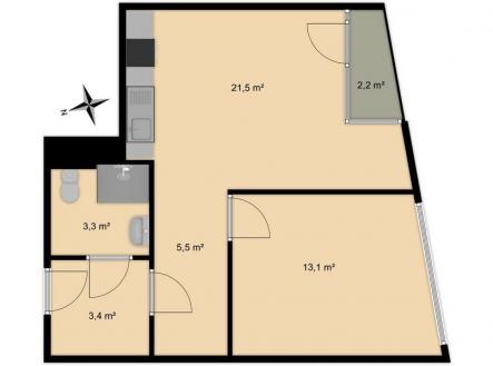 Pronájem bytu, 2+kk, 46 m²