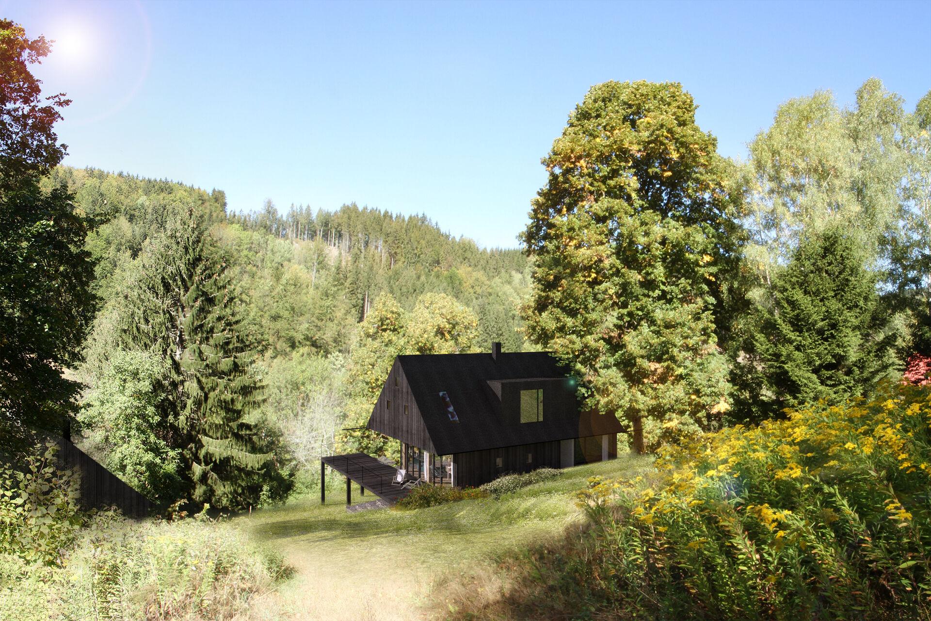 Prodej pozemků 1,6 ha s projektem výstavby, souboru domů, Stromkovice, okr. Semily