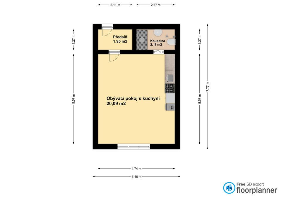 Pronájem bytu 1+kk, 24 m2, Praha 5 Zličín