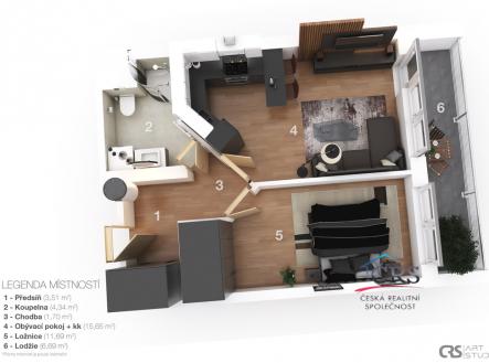 Pronájem bytu, 2+kk, 44 m²