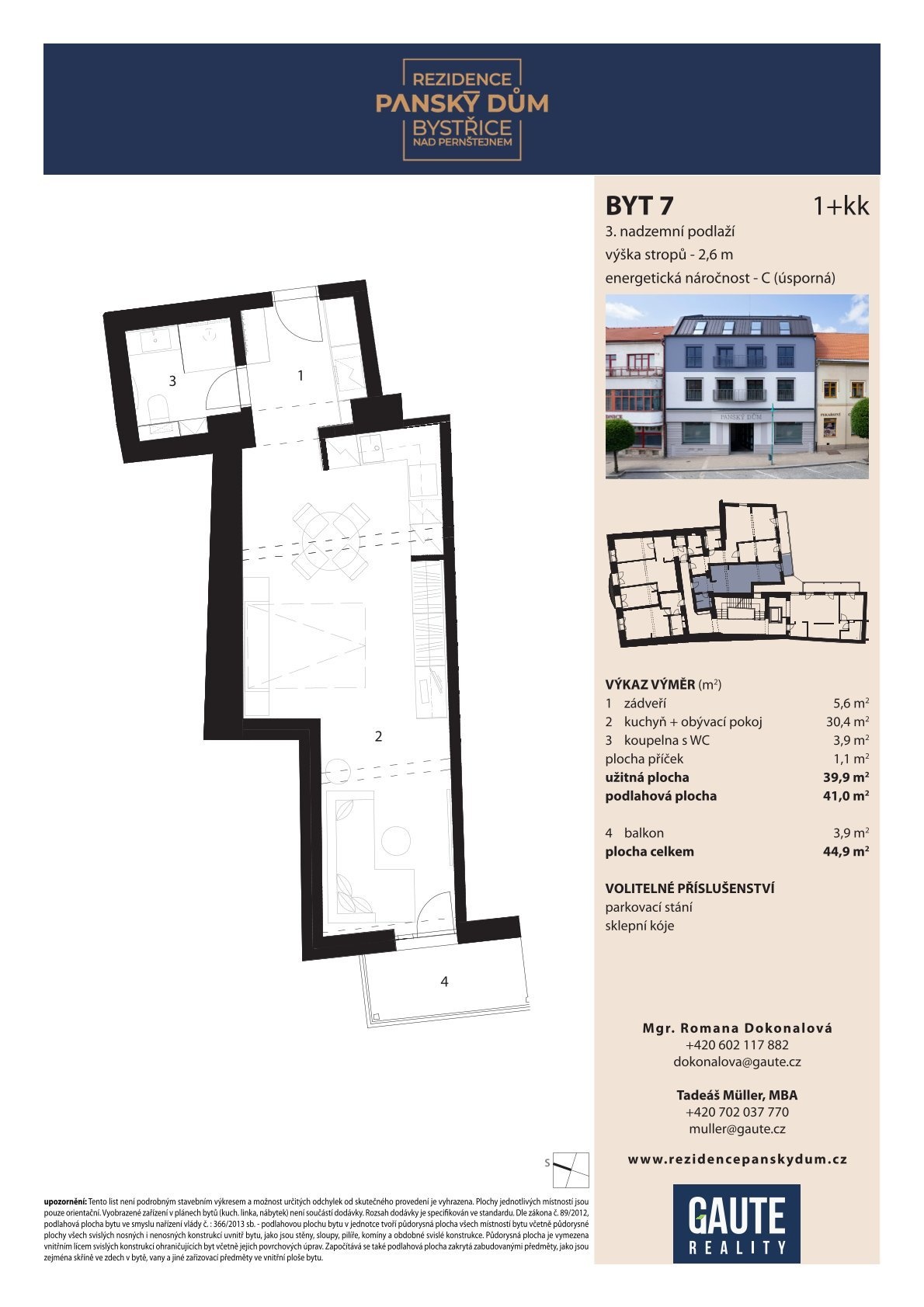 Pronájem moderního bytu 1+kk, CP 41 m², Bystřice nad Pernštejnem