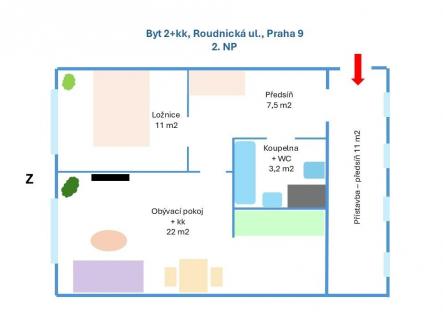 Pronájem bytu, 2+kk, 56 m²