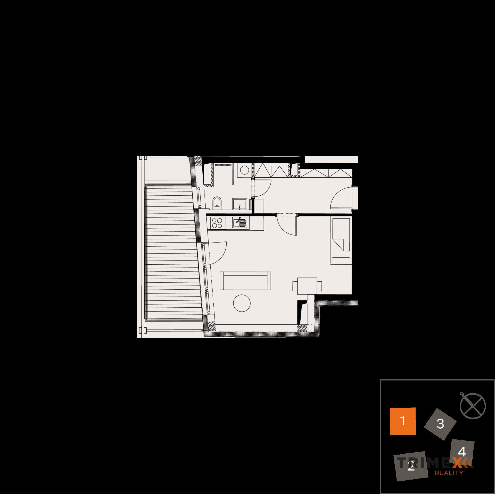 Rezidenci Štěpánov, Valašské Meziříčí, bytová jednotka 1+kk, 34,4 m2, balkon 12,43 m2