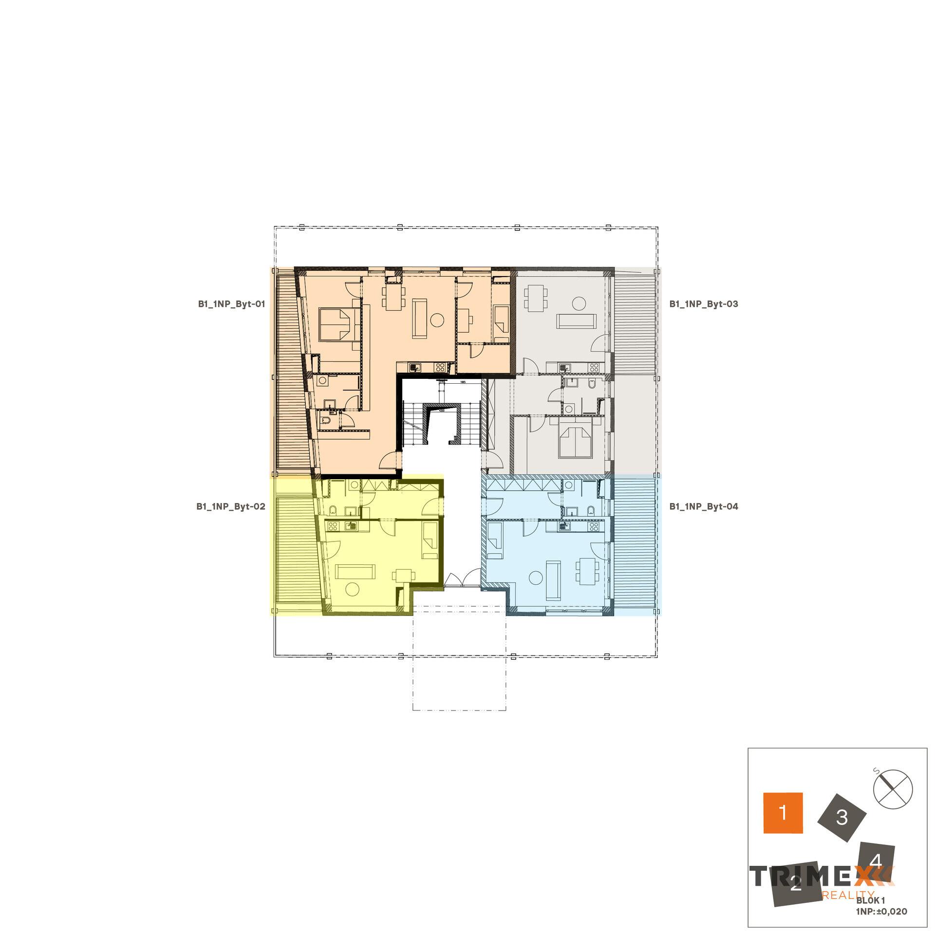 Rezidenci Štěpánov, Valašské Meziříčí, bytová jednotka 1+kk, 34,4 m2, balkon 12,43 m2