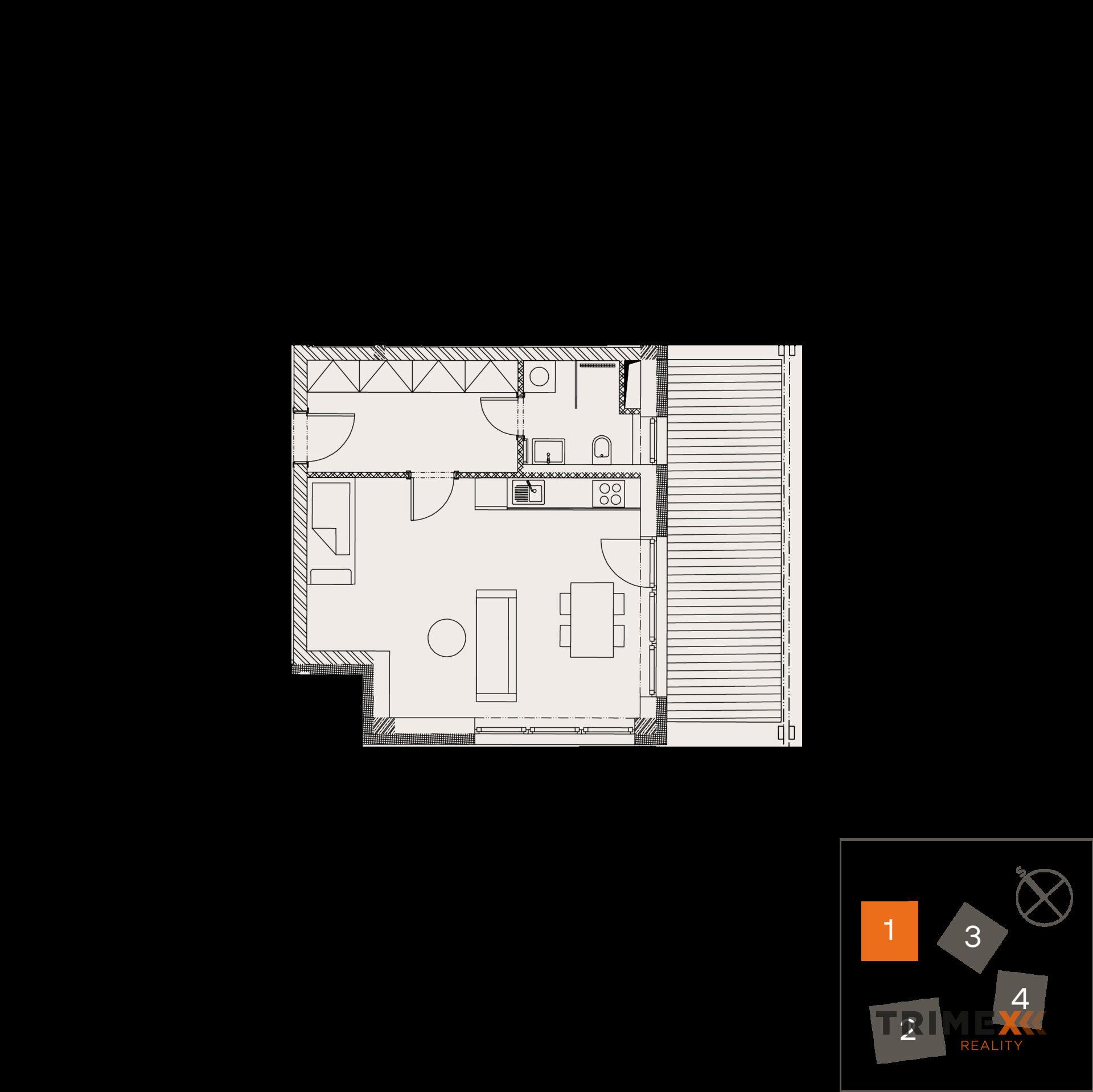 Rezidenci Štěpánov, Valašské Meziříčí, byt. jednotka 1+kk, 37,91 m2, terasa 14,53 m2, zahrada 81,4m2
