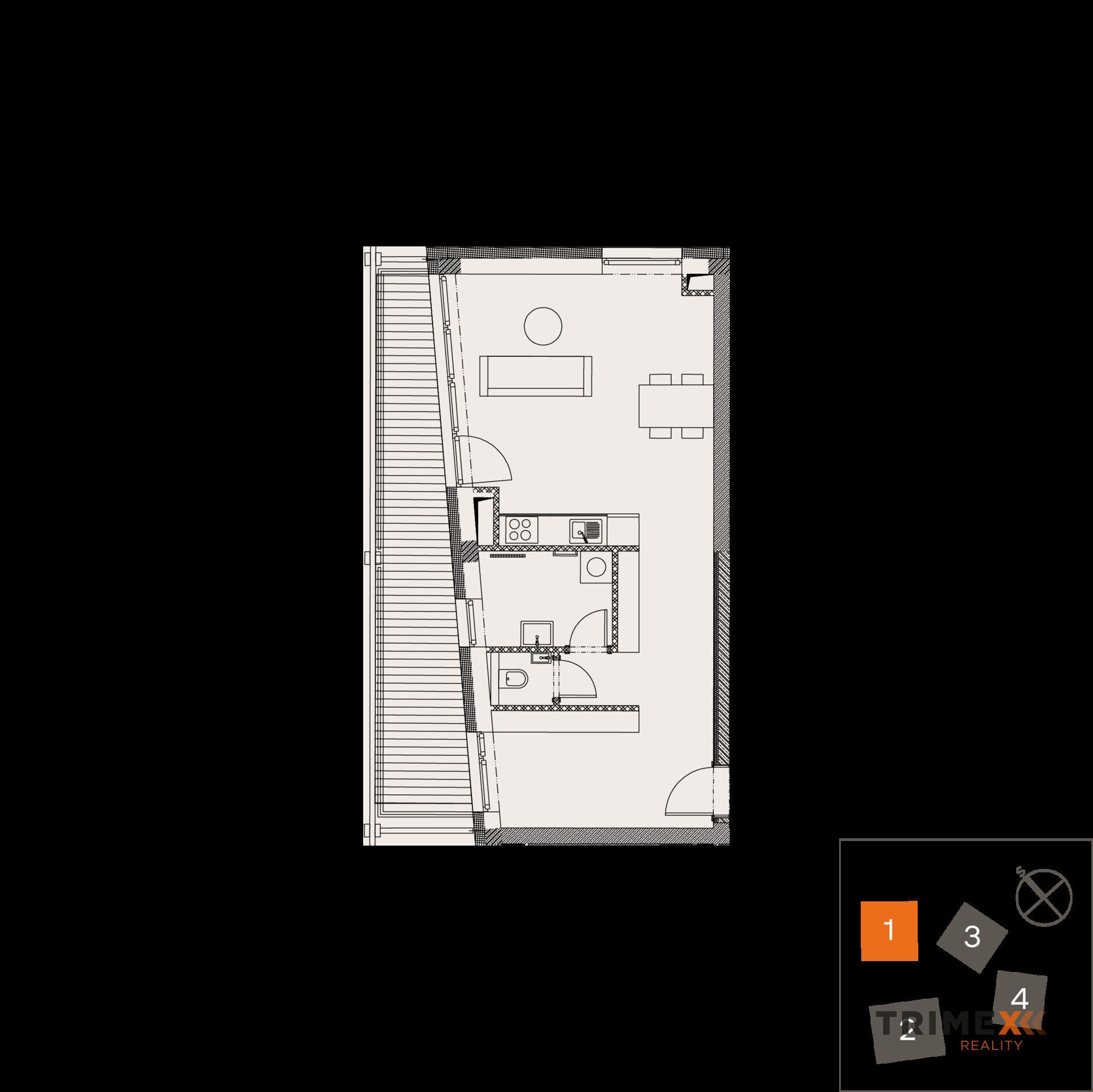 Rezidenci Štěpánov, Valašské Meziříčí, bytová jednotka 1+kk, 43,99 m2, balkon 13,91 m2