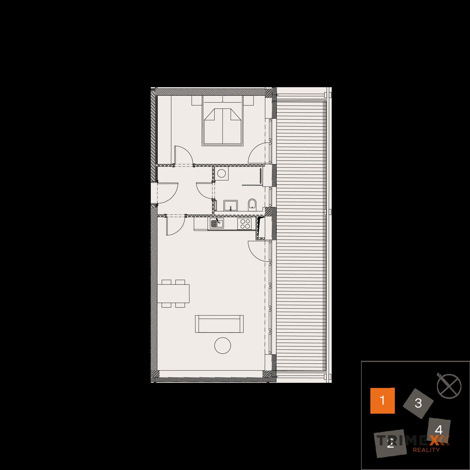 Rezidenci Štěpánov, Valašské Meziříčí, bytová jednotka 2+kk, 54,16 m2, balkon 25,5 m2
