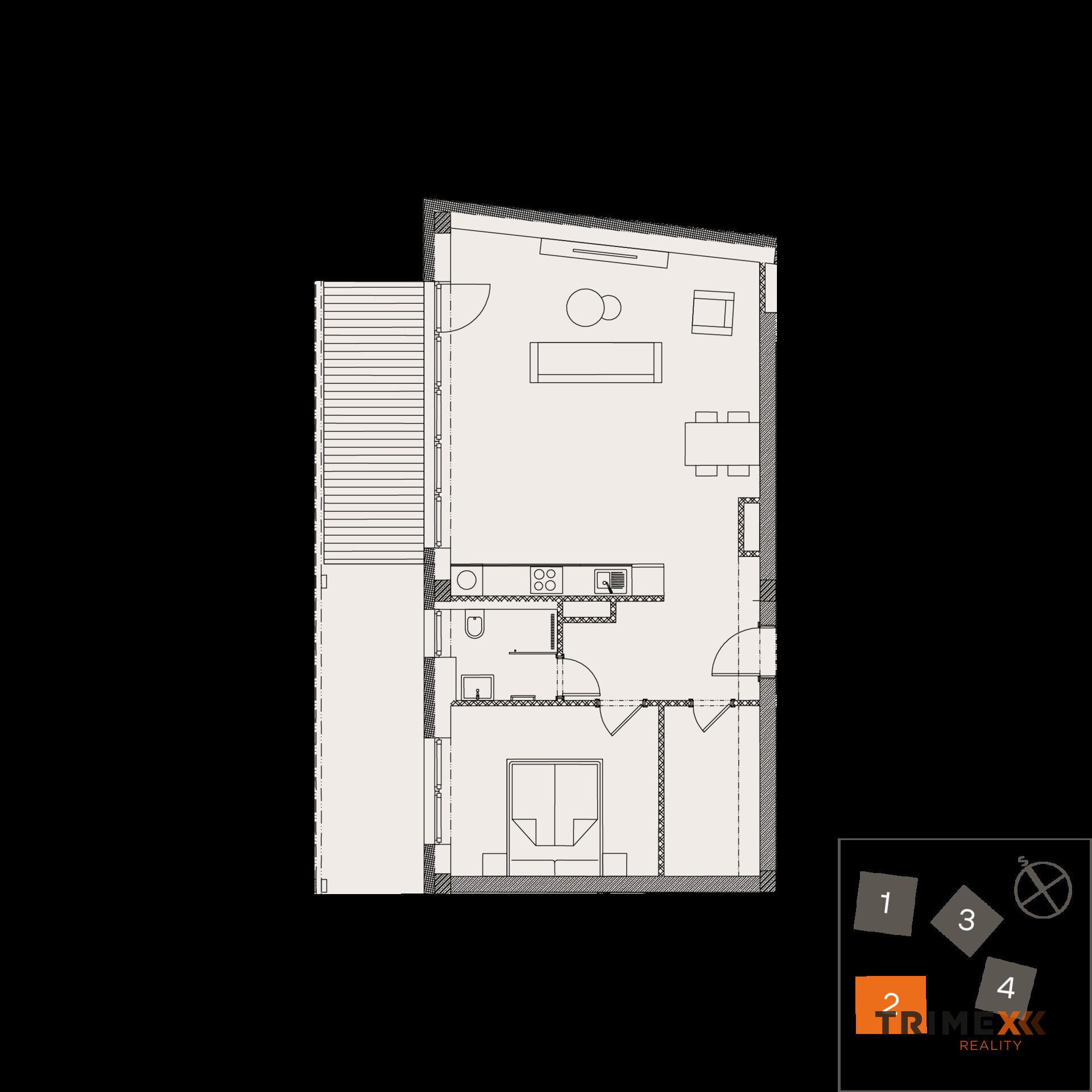 Rezidenci Štěpánov, Valašské Meziříčí, byt. jedn. 2+kk, 65,83 m2, terasa 9,95 m2, zahrada 88,49 m2