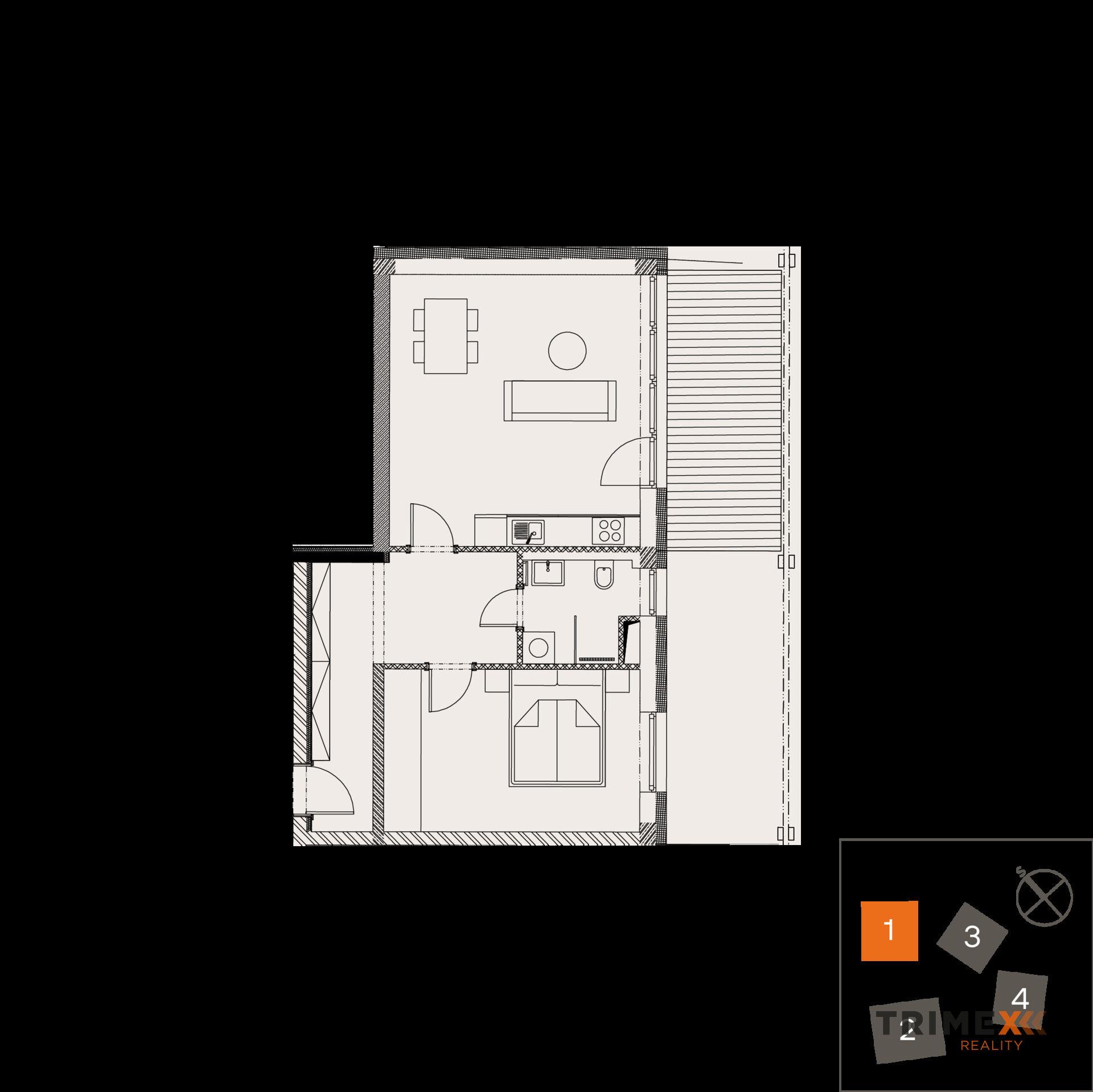 Rezidenci Štěpánov, Valašské Meziříčí, byt. jednotka 2+kk, 53,2 m2, terasa 11,26 m2, zahrada 80,3 m2