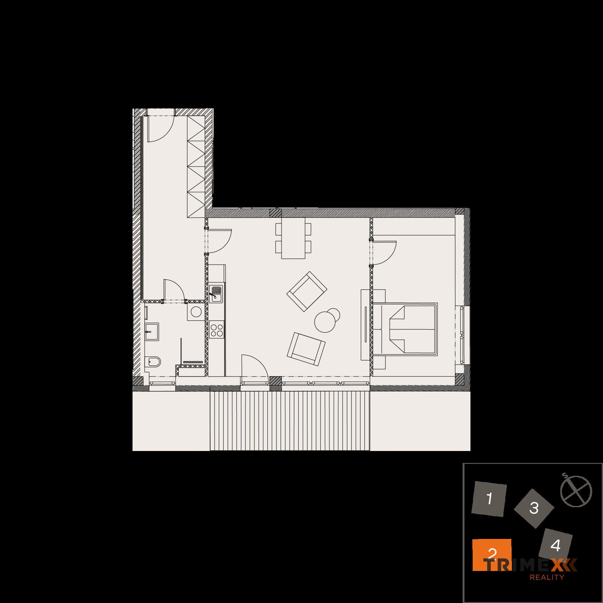 Rezidenci Štěpánov, Valašské Meziříčí, byt. jedn. 2+kk, 61,83 m2, terasa 10,96 m2, zahrada 221,6 m2