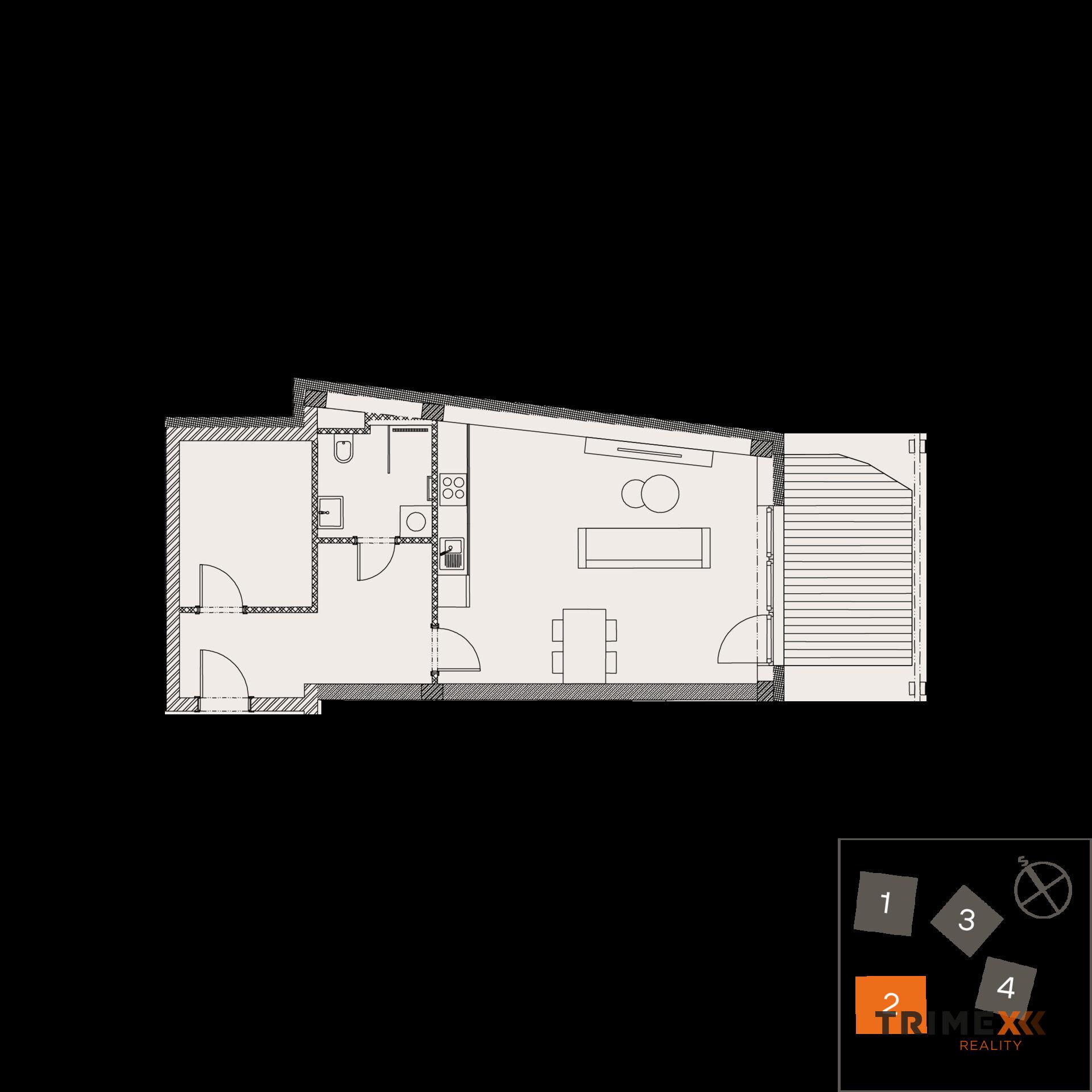 Rezidenci Štěpánov, Valašské Meziříčí, byt. jedn. 1+kk, 46,93 m2, terasa 9,12 m2, zahrada 132,8 m2