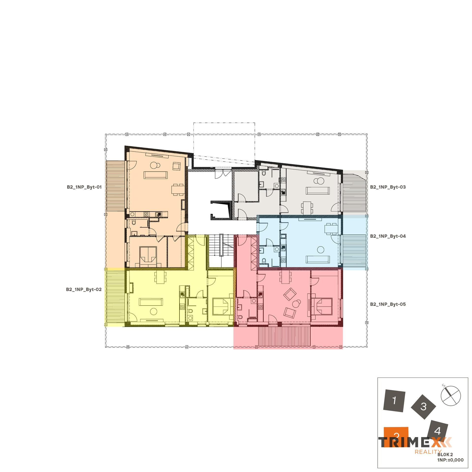 Rezidenci Štěpánov, Valašské Meziříčí, byt. jedn. 1+kk, 46,93 m2, terasa 9,12 m2, zahrada 132,8 m2