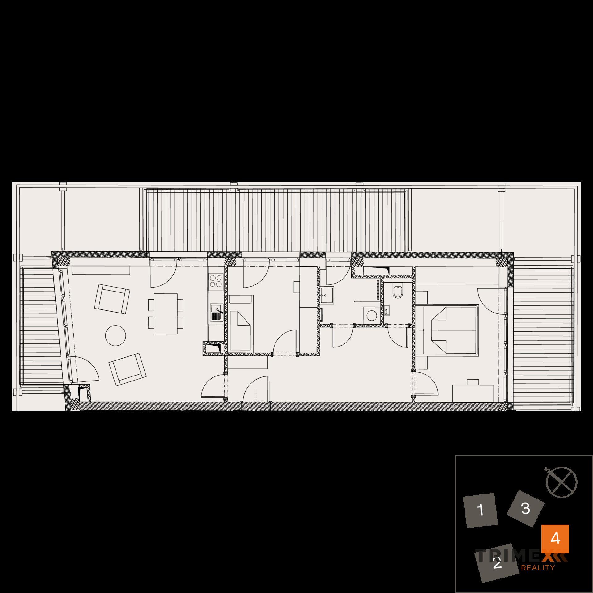 Rezidenci Štěpánov, Valašské Meziříčí, bytová jednotka 3+kk, 65,49 m2, balkony 34,4 m2