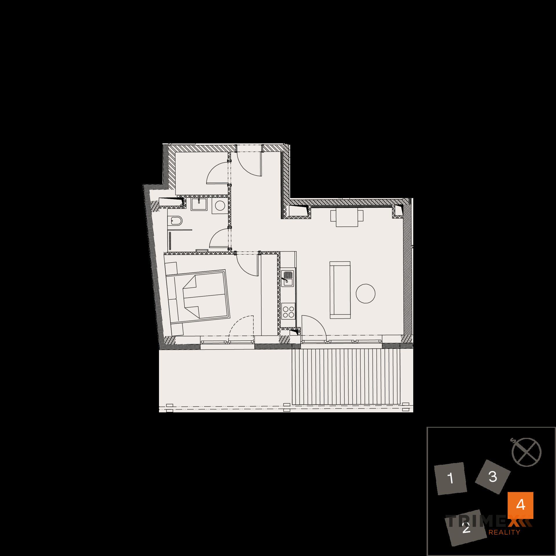 Rezidenci Štěpánov, Valašské Meziříčí, byt. jedn. 2+kk, 46,85 m2, terasa 8,16 m2, zahrada 70,4 m2