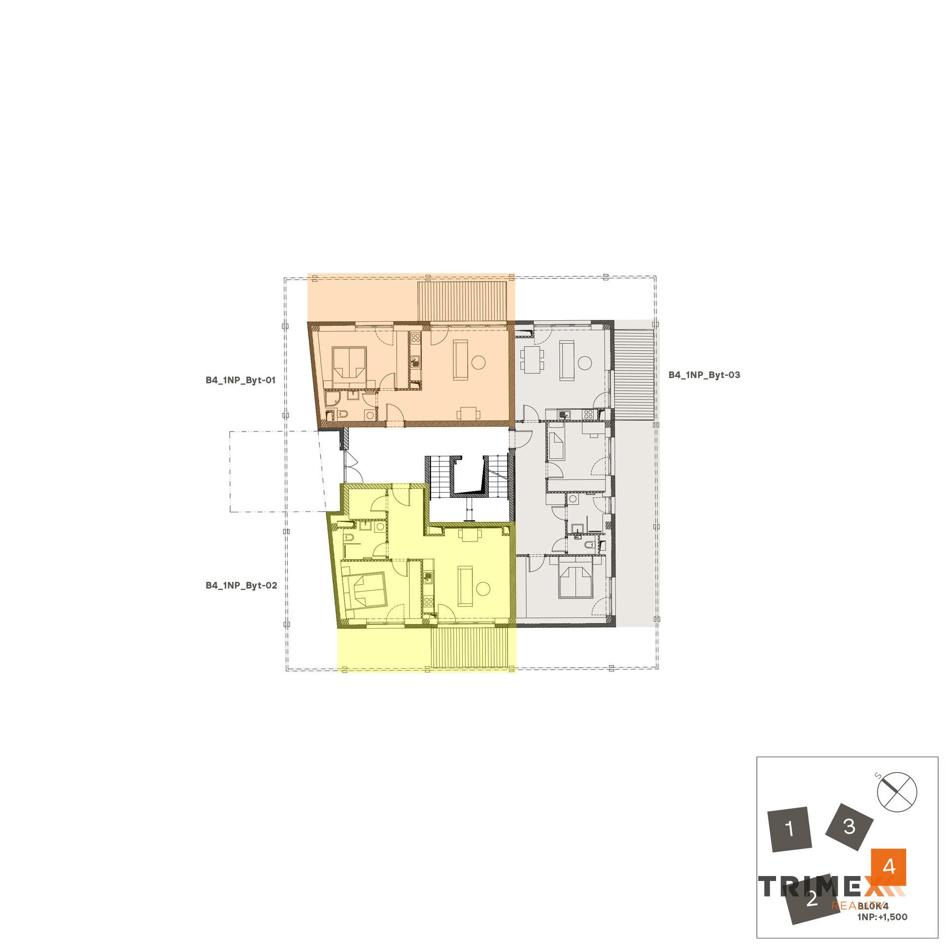 Rezidenci Štěpánov, Valašské Meziříčí, byt. jedn. 2+kk, 46,85 m2, terasa 8,16 m2, zahrada 70,4 m2
