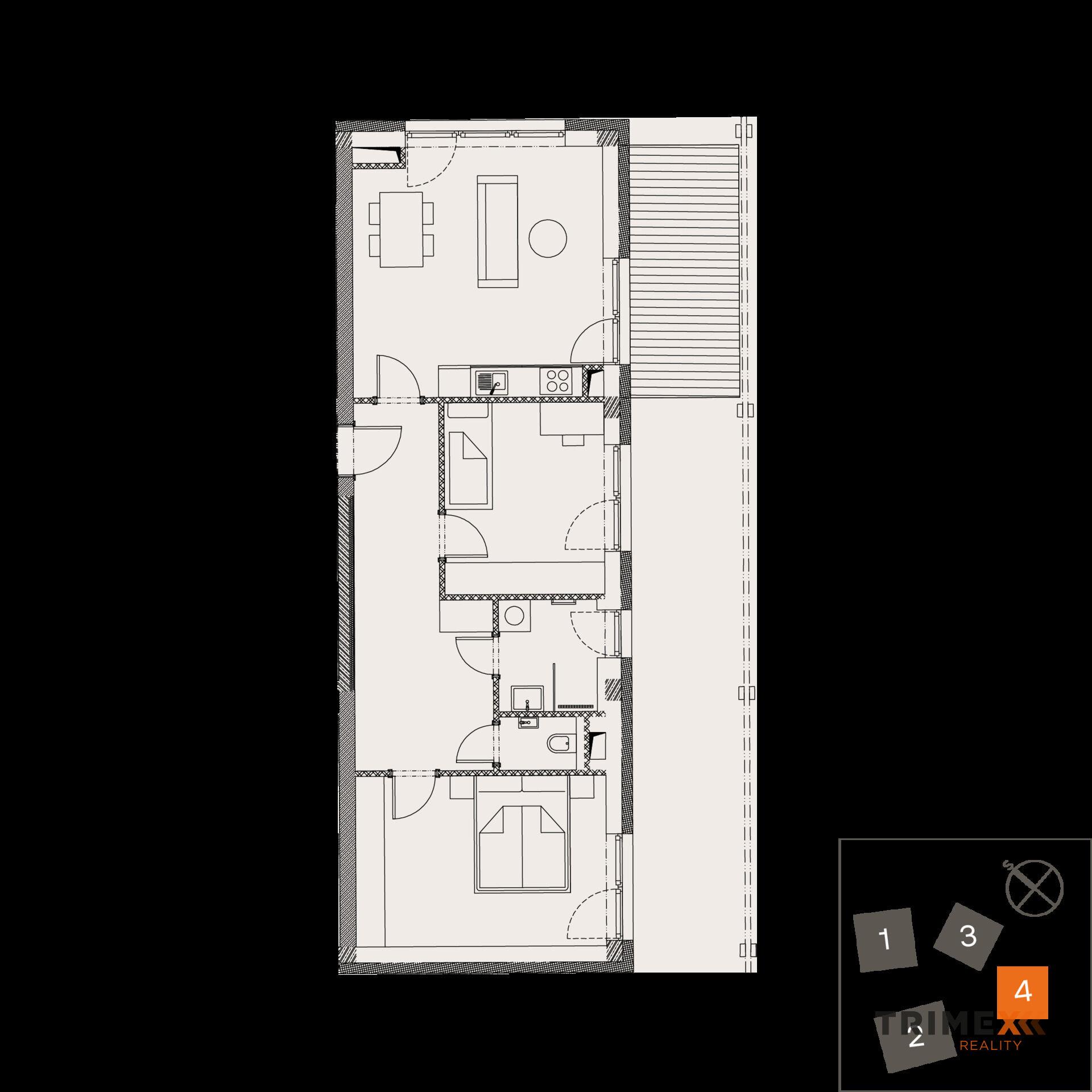 Rezidenci Štěpánov, Valašské Meziříčí, byt. jedn. 3+kk, 67,04 m2, terasa 9,73 m2, zahrada 216,5 m2