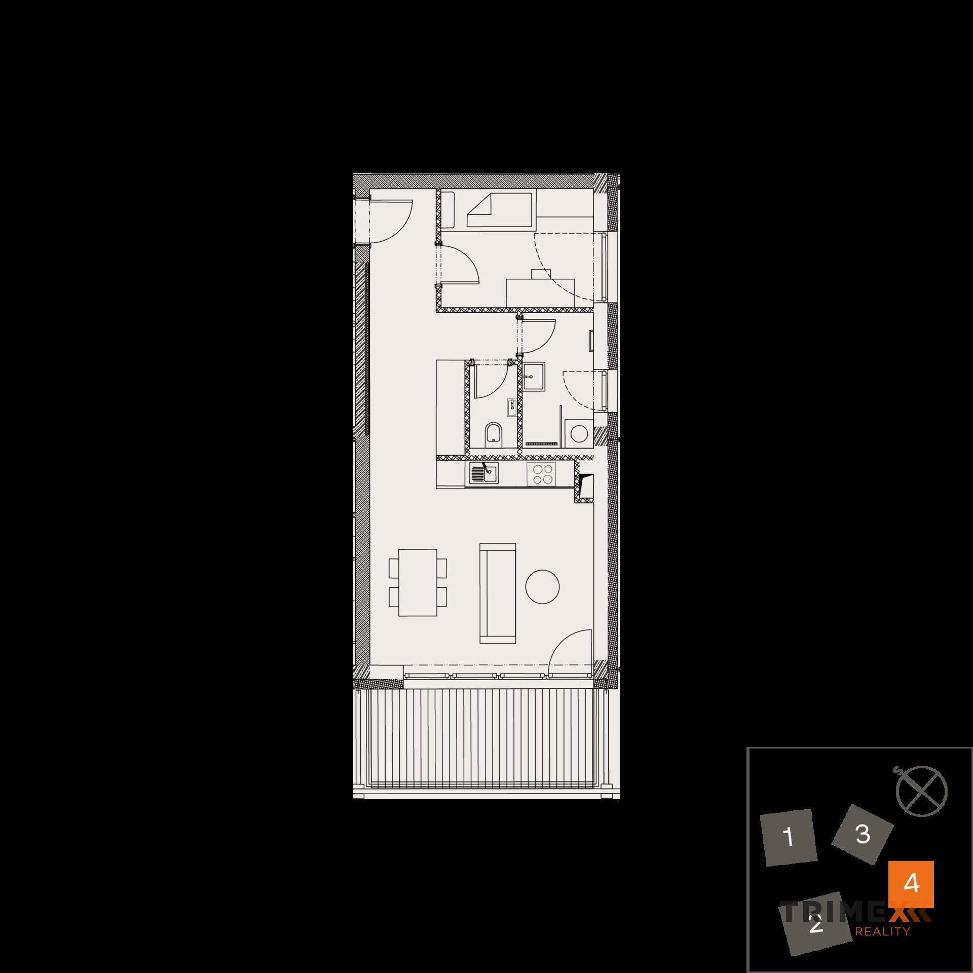 Rezidenci Štěpánov, Valašské Meziříčí, bytová jednotka 2+kk, 44,89 m2, balkon 9,72 m2