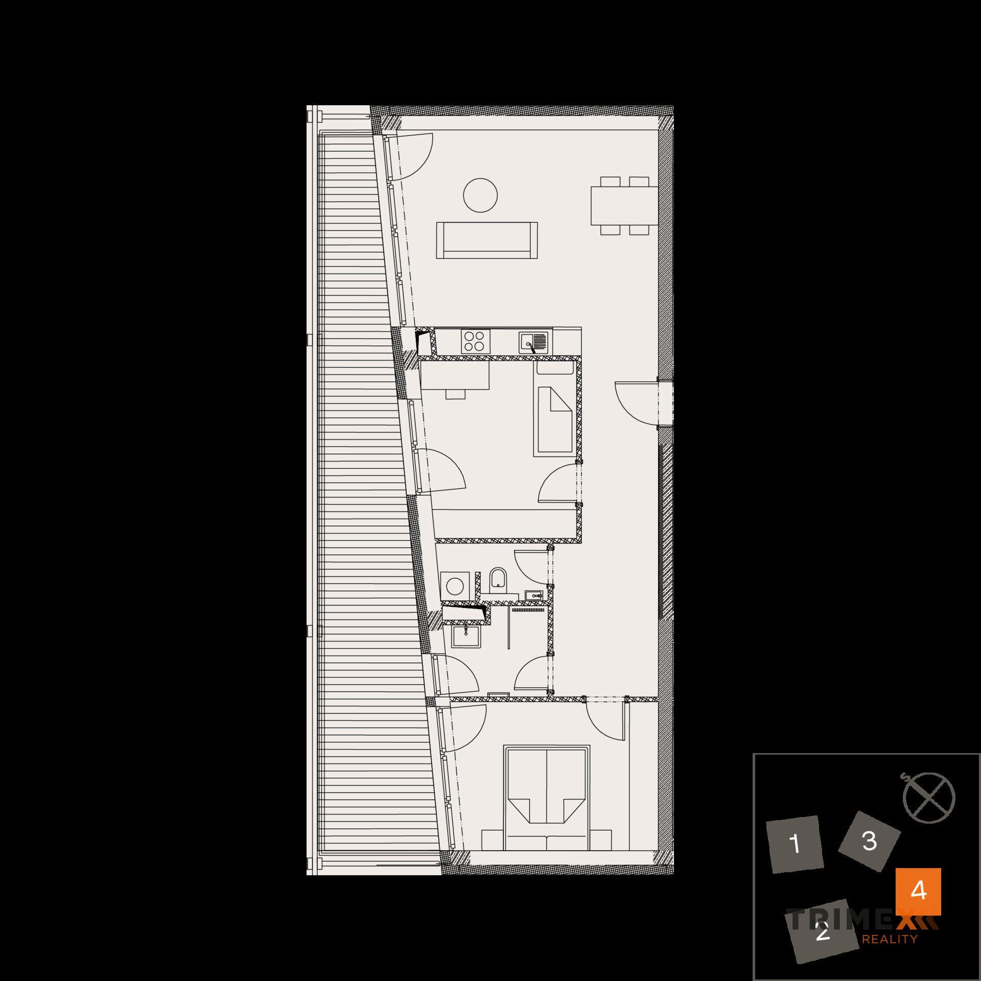 Rezidenci Štěpánov, Valašské Meziříčí, bytová jednotka 3+kk, 68,28 m2, balkon 28 m2