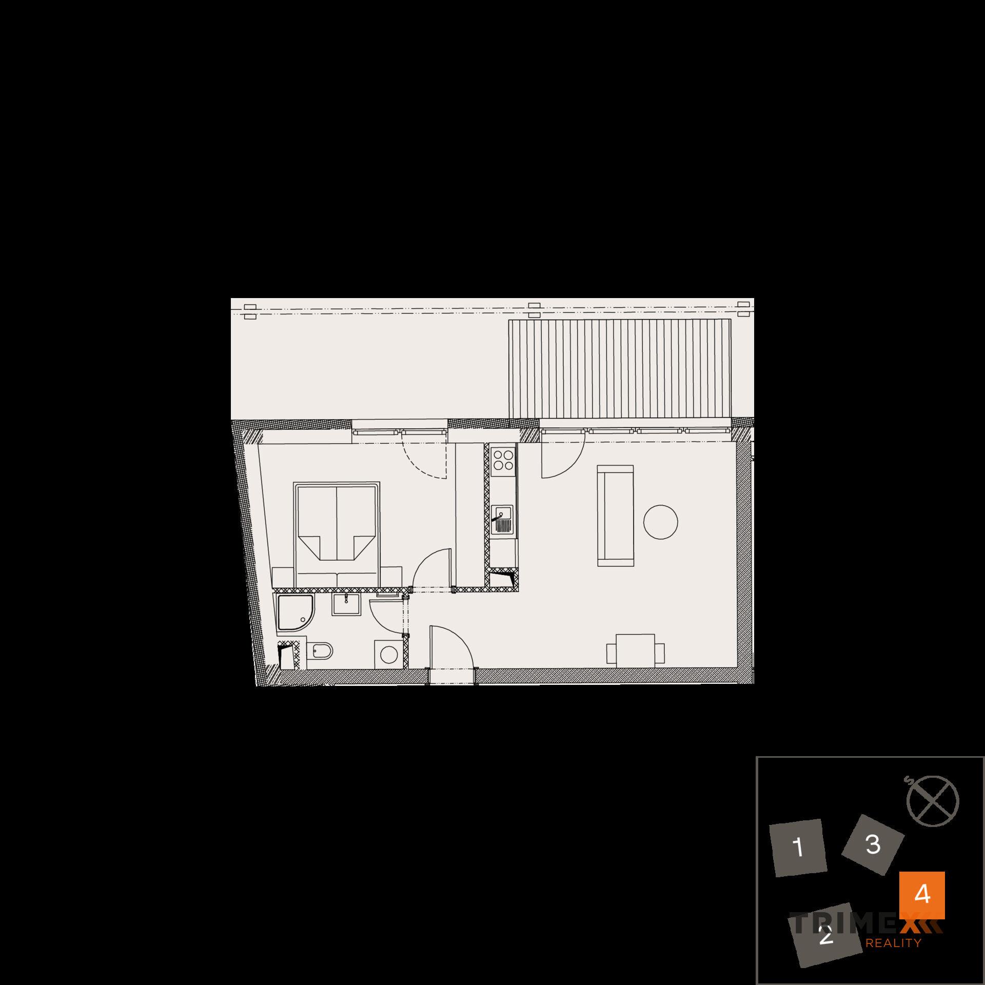 Rezidenci Štěpánov, Valašské Meziříčí, byt. jedn. 2+kk, 44,09 m2, terasa 9,48 m2, zahrada 52,4 m2