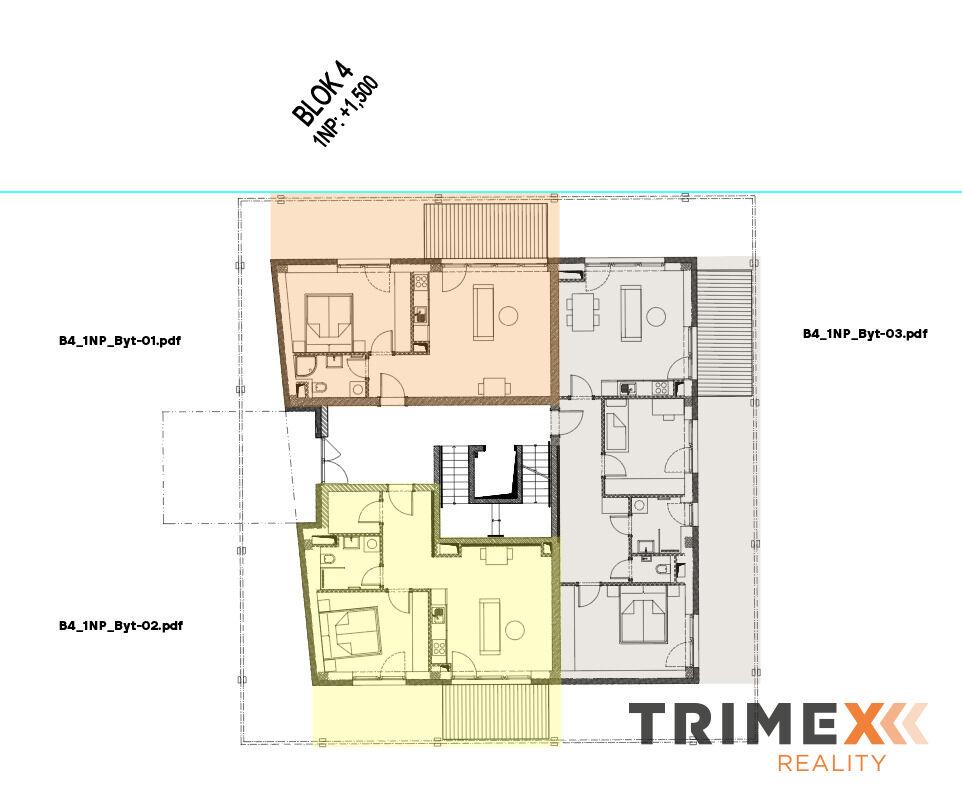 Rezidenci Štěpánov, Valašské Meziříčí, byt. jedn. 2+kk, 44,09 m2, terasa 9,48 m2, zahrada 52,4 m2