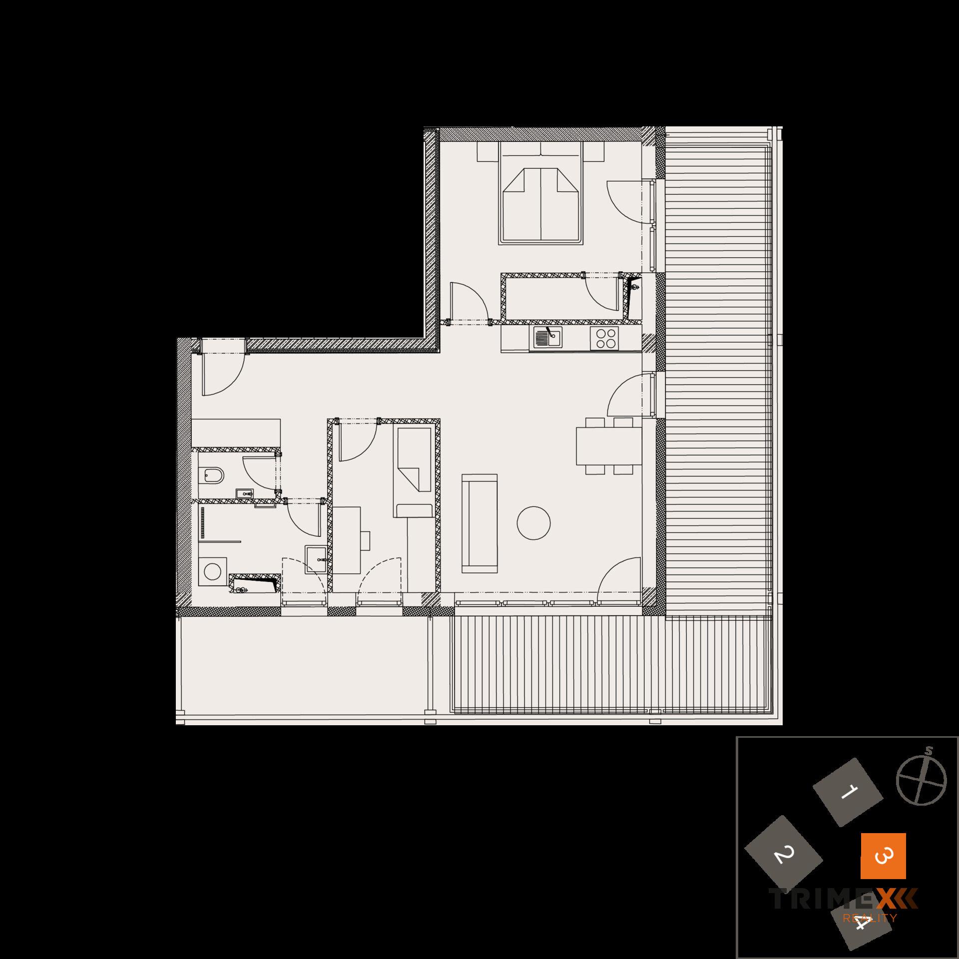 Rezidenci Štěpánov, Valašské Meziříčí, bytová jednotka 3+kk, 64,88 m2, balkon 36,83 m2