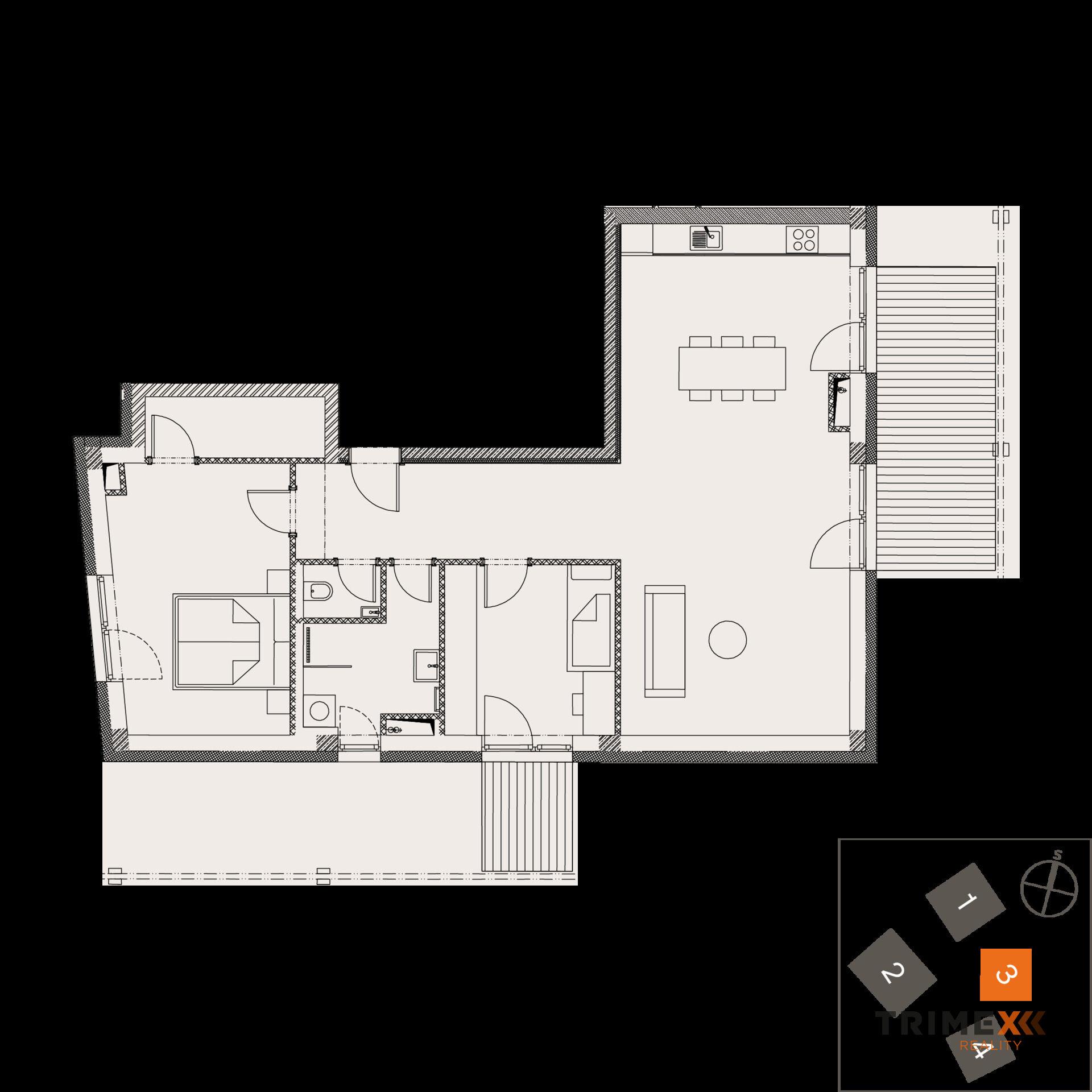 Rezidenci Štěpánov, Valašské Meziříčí, byt. jedn. 3+kk, 90,22 m2, terasa 16.2 m2, zahrada 116,8 m2