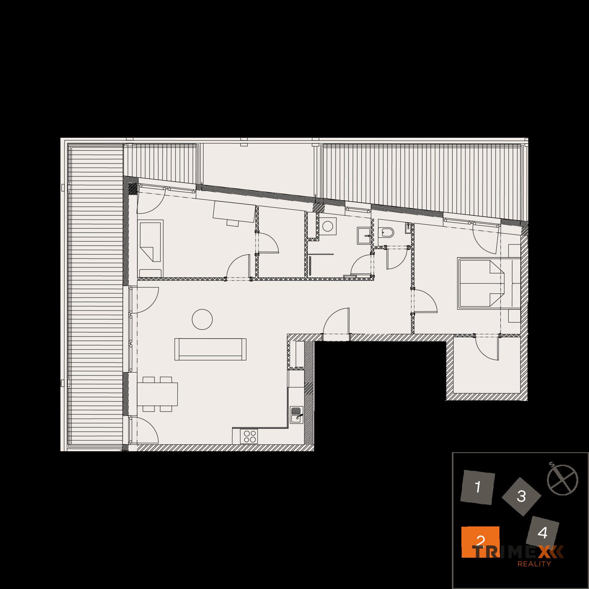 Rezidenci Štěpánov, Valašské Meziříčí, bytová jednotka 3+kk, 77,80 m2, dva balkony  celkem 36,74 m2