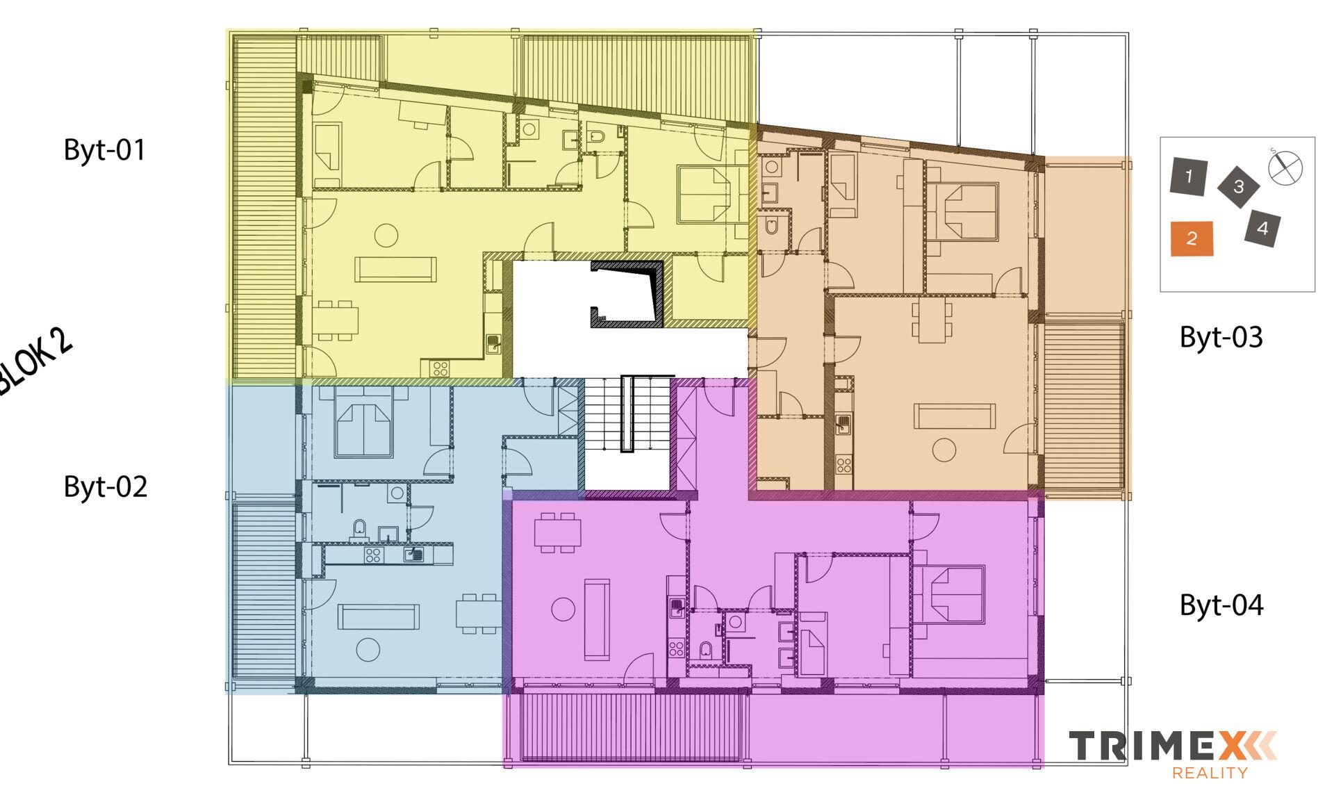 Rezidenci Štěpánov, Valašské Meziříčí, bytová jednotka 3+kk, 77,80 m2, dva balkony  celkem 36,74 m2