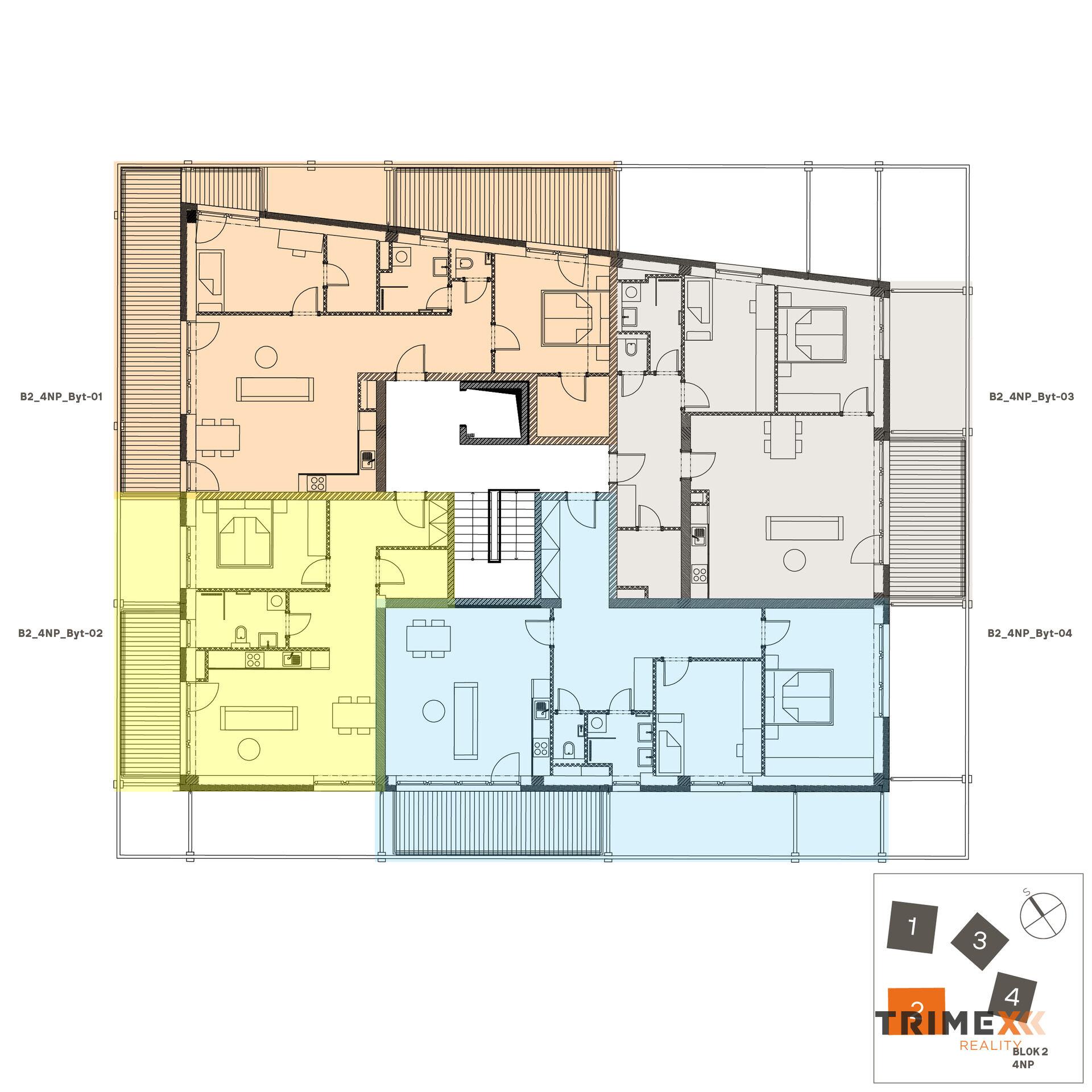 Rezidenci Štěpánov, Valašské Meziříčí, bytová jednotka 3+kk, 77,80 m2, dva balkony  celkem 36,74 m2