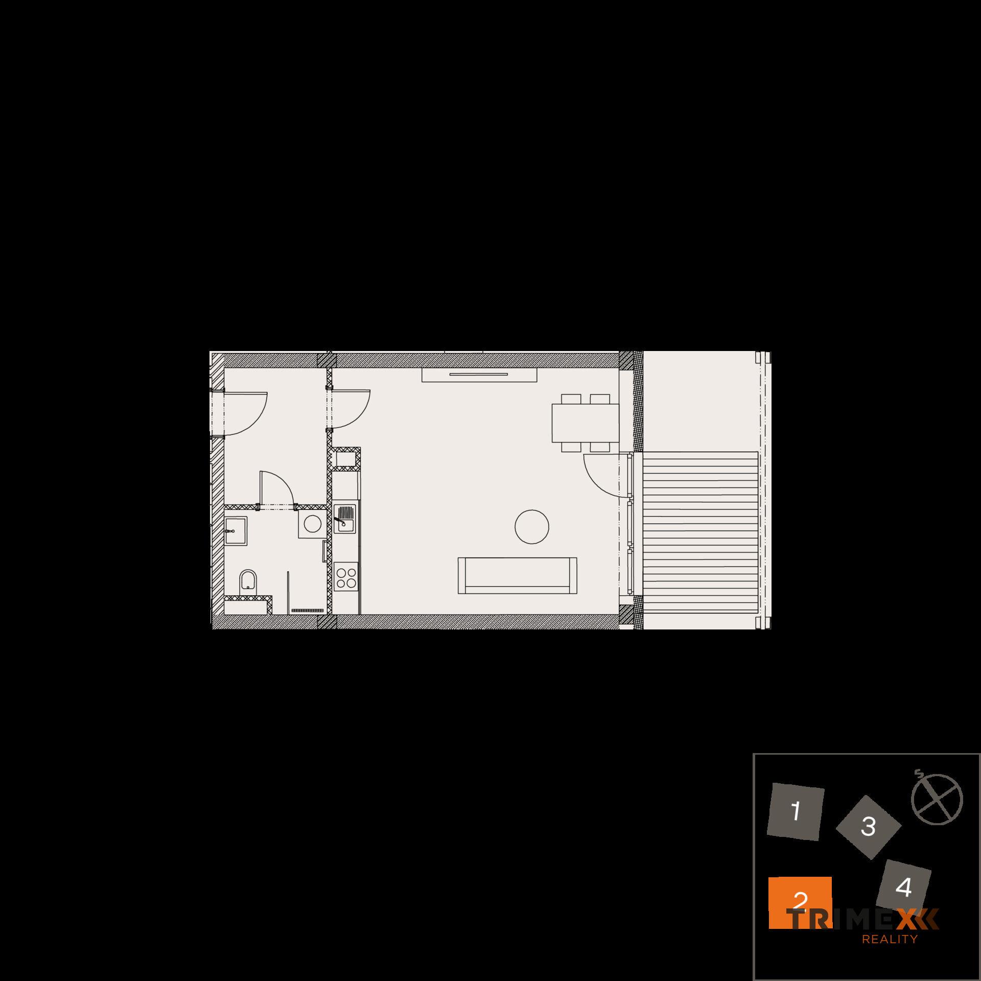 Rezidenci Štěpánov, Valašské Meziříčí, byt. jednotka 1+kk, 41,04 m2, terasa 8,10 m2, zahrada 12,6 m2