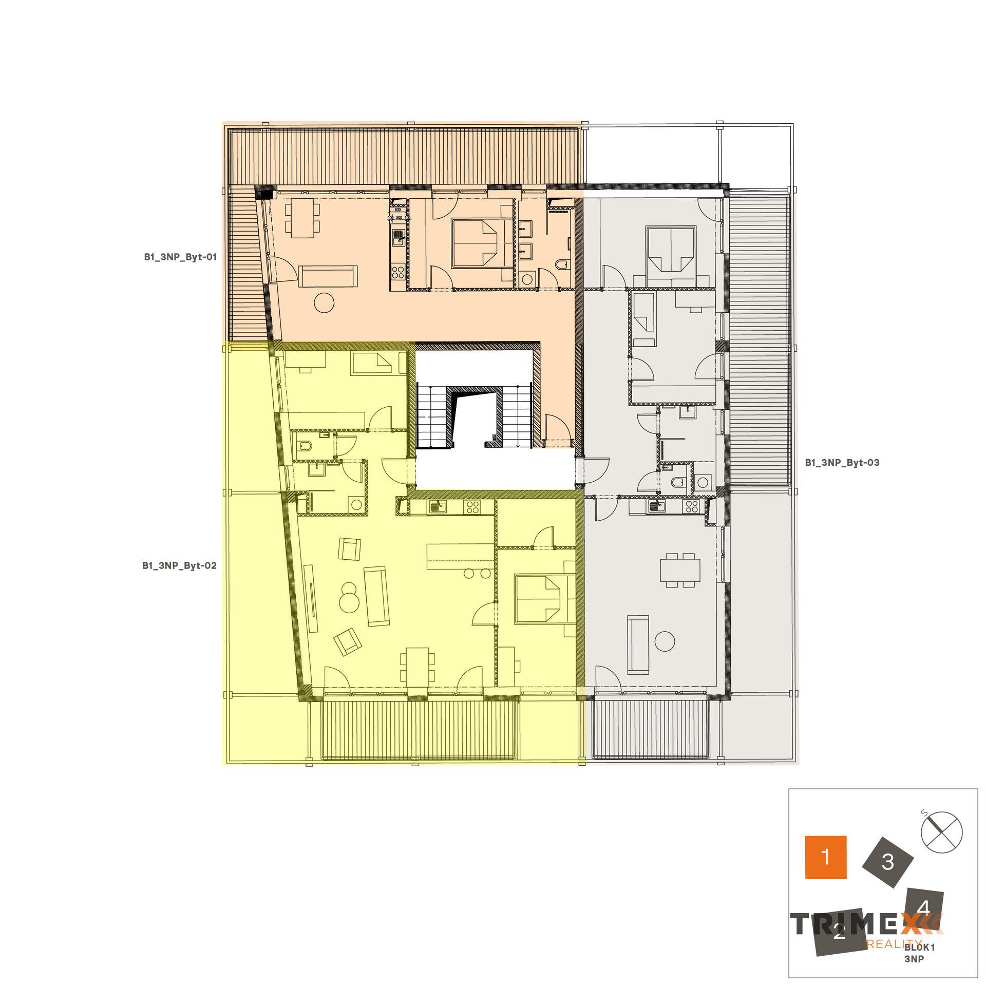 Rezidenci Štěpánov, Valašské Meziříčí, bytová jednotka 3+kk, 83,61 m2, balkon 14 m2