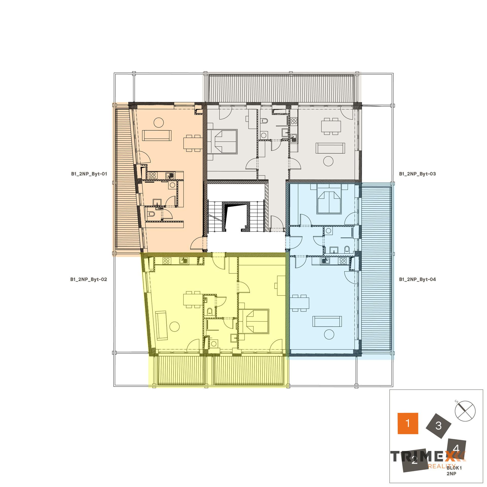 Rezidenci Štěpánov, Valašské Meziříčí, bytová jednotka 2+kk, 61,41 m2, balkon 17 m2