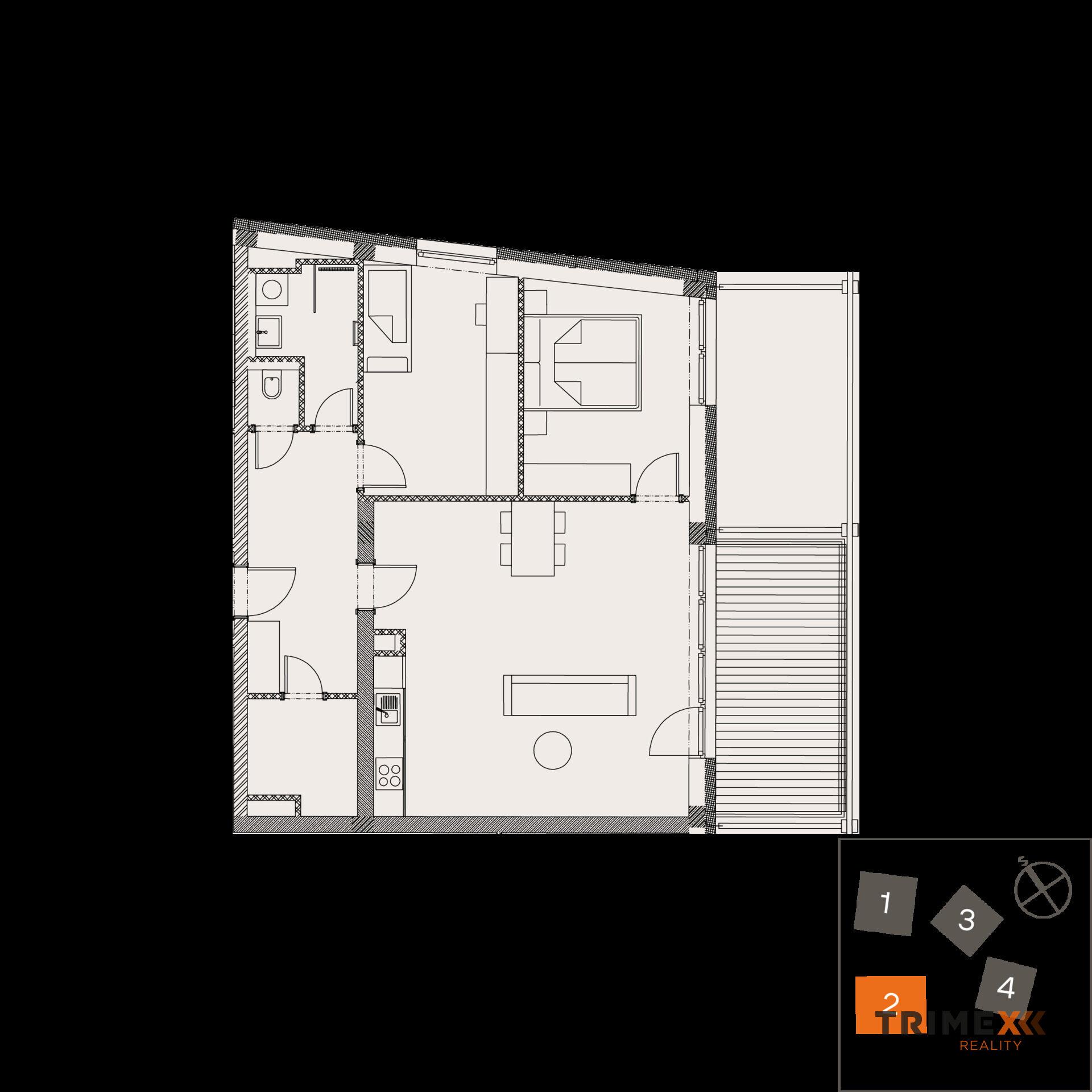 Rezidenci Štěpánov, Valašské Meziříčí, bytová jednotka 3+kk, 78,62 m2, balkón 12,16 m2