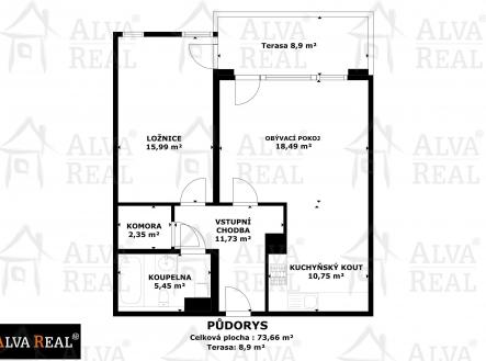 Pronájem bytu, 2+kk, 73 m²