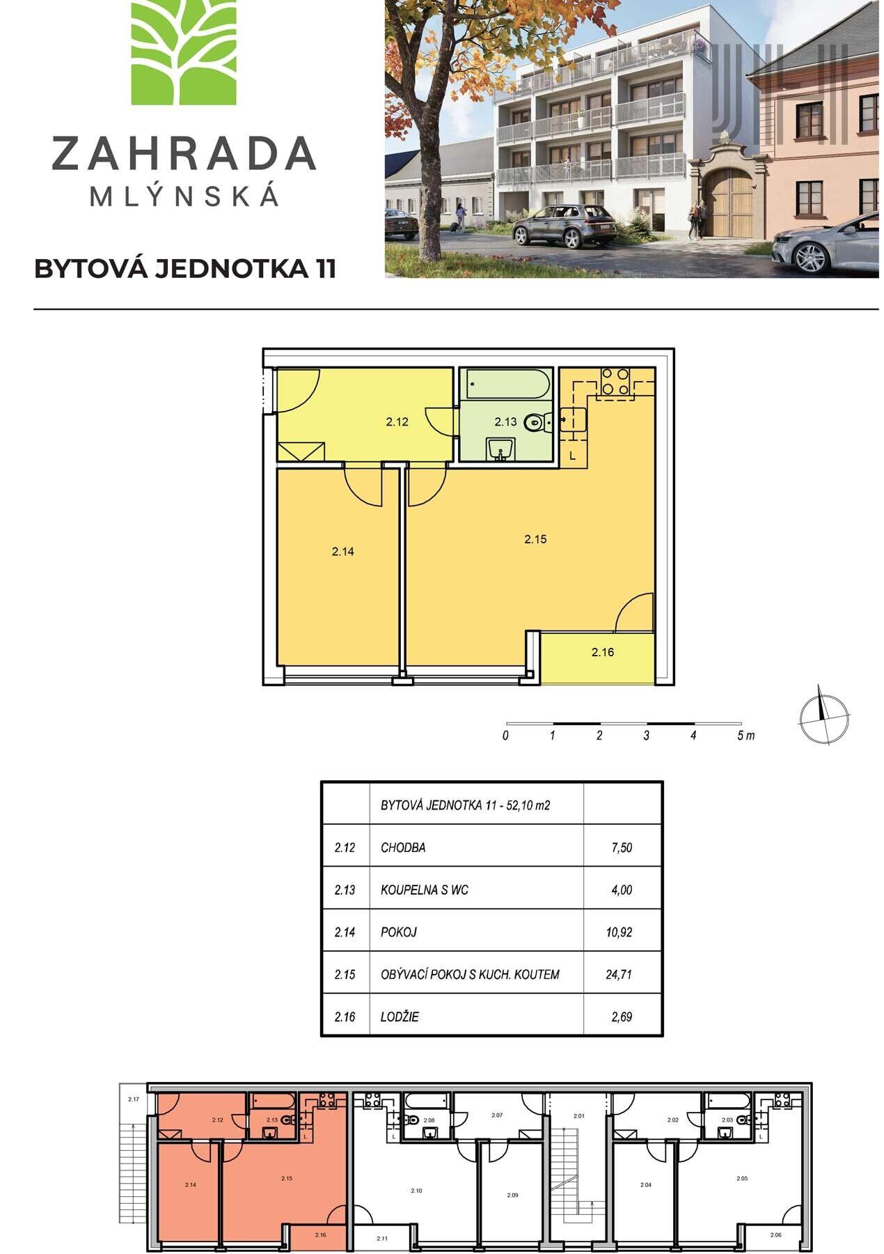 Prodej bytu 2+kk ve výstavbě v projektu Zahrada Mlýnská