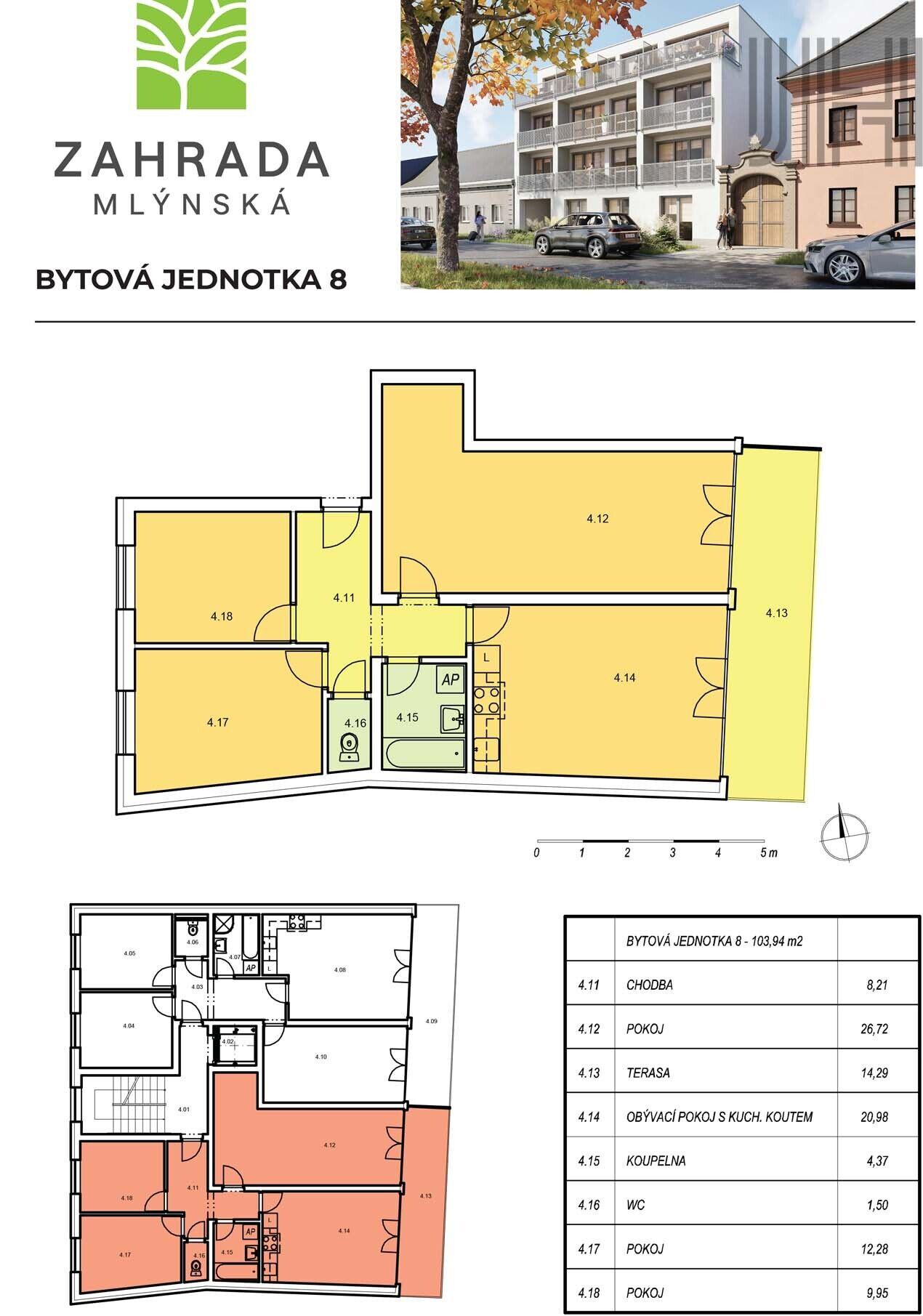 Prodej bytu 3+kk ve výstavbě v projektu Zahrada Mlýnská