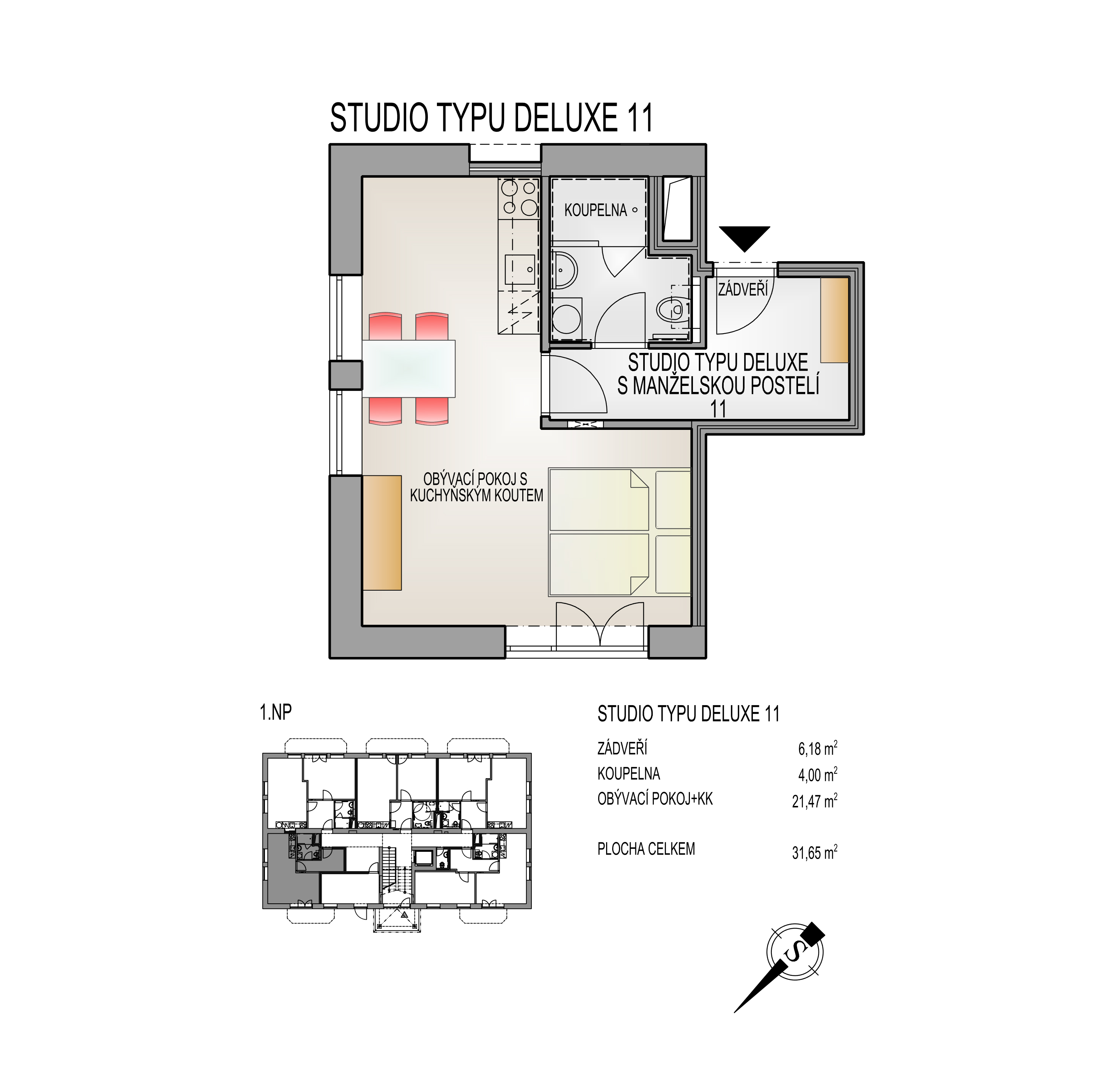 Prodej horského apartmánu 1+kk, 32,61 m², terasa a parkování, Horní Lipová